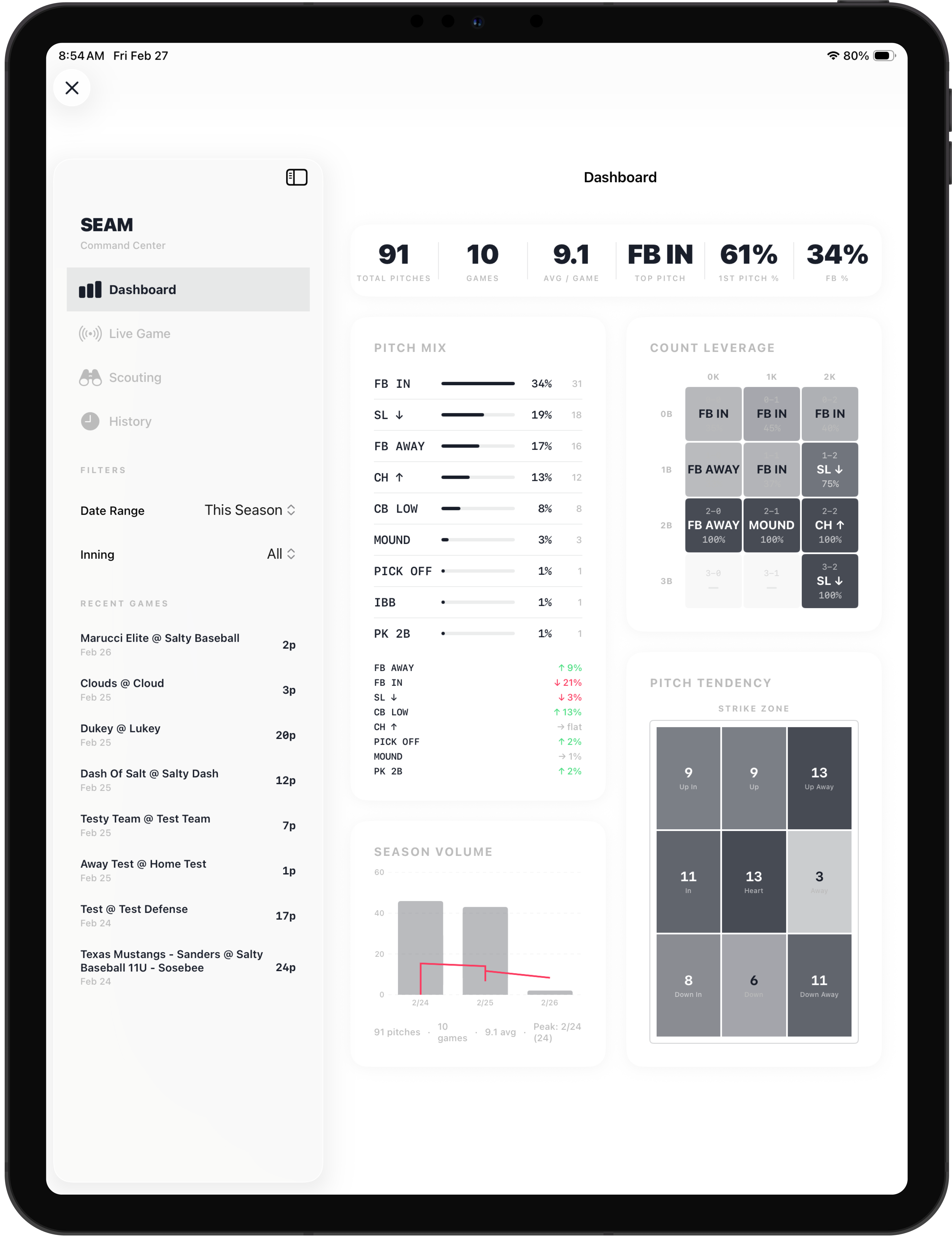 Seam iPad analytics mockup